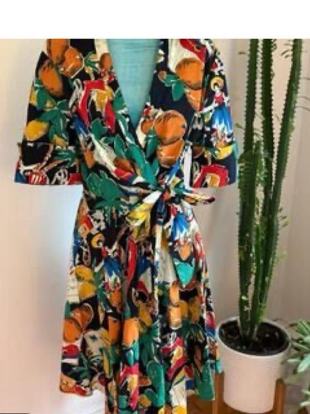 Eva Franco Anthropologie faux wrap dress 100% cotton colorful novelty travel